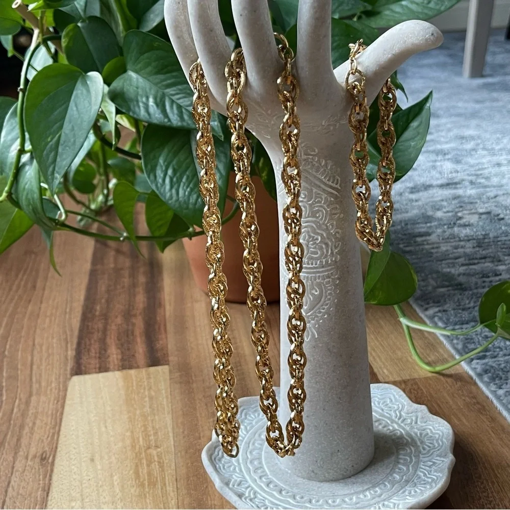 Beautiful 3 Pieces Bundle of‎ Sterling Silver Gold Chain Necklaces and Bracelets